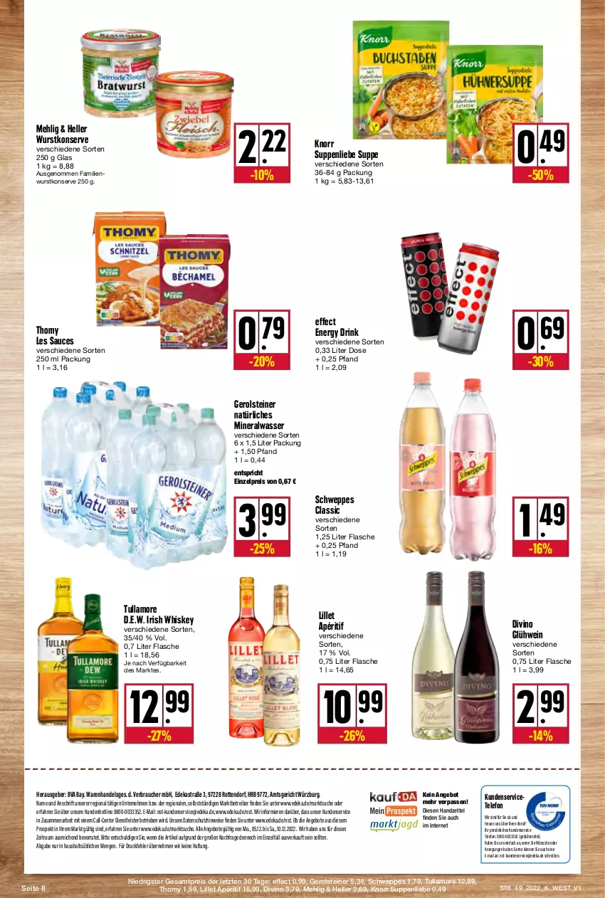 Aktueller Prospekt Kupsch - Angebote der Woche - von 05.12 bis 10.12.2022 - strona 8 - produkty: Alwa, angebot, angebote, Astra, deka, drink, Effect, eis, elle, energy drink, ente, flasche, gerolsteine, gerolsteiner, Glühwein, irish whiskey, knorr, lillet, mehl, mineralwasser, natürliches mineralwasser, Rauch, reis, sauce, schweppes, steiner, suppe, suppen, suppenliebe, telefon, thomy, thomy les sauces, Ti, tullamore, wasser, wein, whiskey, wurst, ZTE