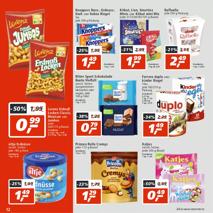 Aktueller Prospekt Real - von 08.08 bis 13.08.2022 - strona 12 - produkty: beutel, cremys, duplo, eis, erdnuss, erdnüsse, ferrero, jumbo, katjes, Kinder, kinder riegel, kitkat, knoppers, kokos, lion, lorenz, nuss, prinzen rolle, raffaello, reis, riegel, ritter, ritter sport, schoko, schokolade, smarties, Sport, Ti, ültje, ültje erdnüsse