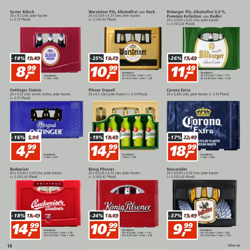 Aktueller Prospekt Real - von 08.08 bis 13.08.2022 - strona 14 - produkty: alkohol, bier, bitburger, bitburger pils, budweiser, burger, corona, corona extra, eis, elle, hasseröder, kellerbier, könig pilsener, oder radler, oettinger, pils, pilsener, pilsner, pilsner urquell, radler, reis, steiner, Ti, warsteiner