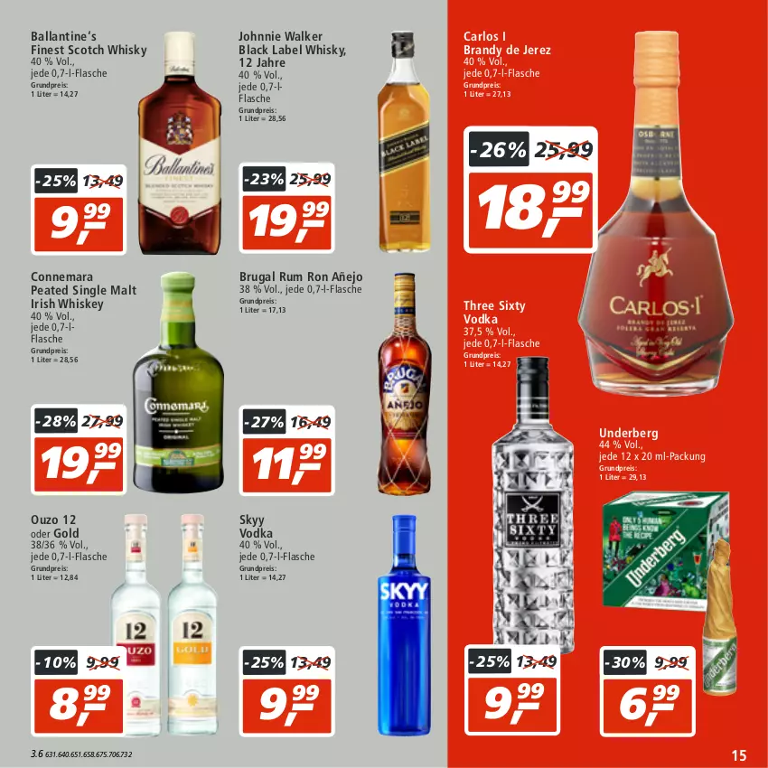 Aktueller Prospekt Real - von 08.08 bis 13.08.2022 - strona 15 - produkty: arlo, ball, black label, eis, flasche, irish whiskey, johnnie walker, lack, ouzo, ouzo 12, reis, rum, scotch, scotch whisky, single malt, skyy, Skyy Vodka, Three Sixty, Ti, underberg, vodka, whiskey, whisky