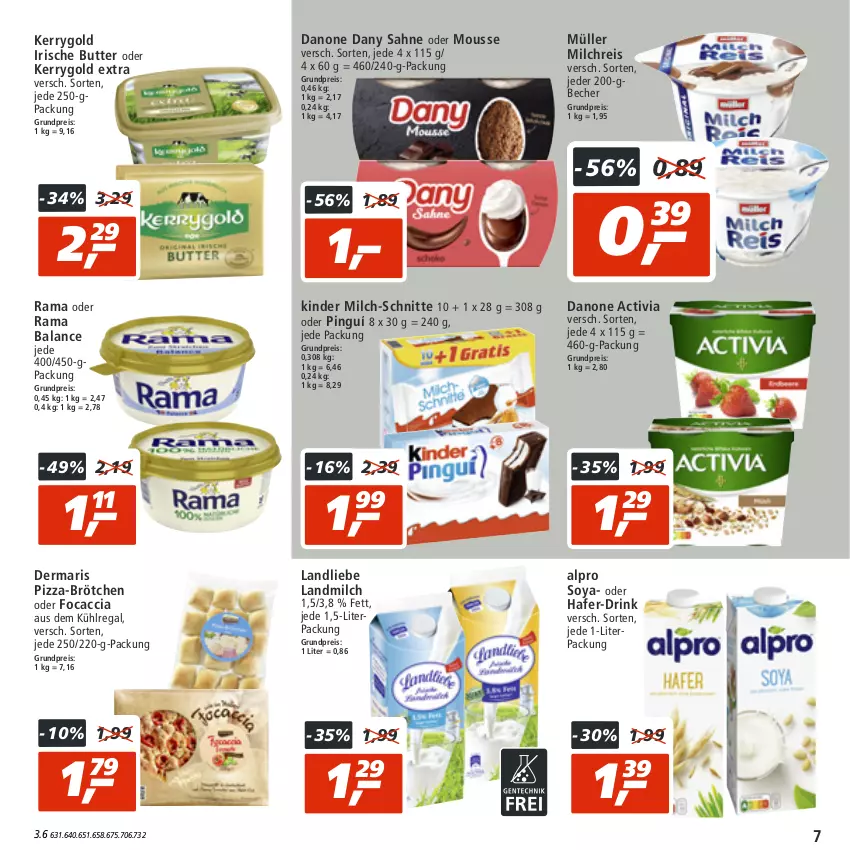 Aktueller Prospekt Real - von 08.08 bis 13.08.2022 - strona 7 - produkty: ACC, activia, alpro, aus dem kühlregal, Becher, brötchen, butter, danone, danone activia, Dany, dany sahne, drink, eis, Focaccia, hafer, irische butter, kerrygold, kerrygold extra, Kinder, kühlregal, landliebe, landmilch, milch, milch-schnitte, milchreis, mousse, Müller, pizza, rama, regal, reis, sahne, soya, Ti