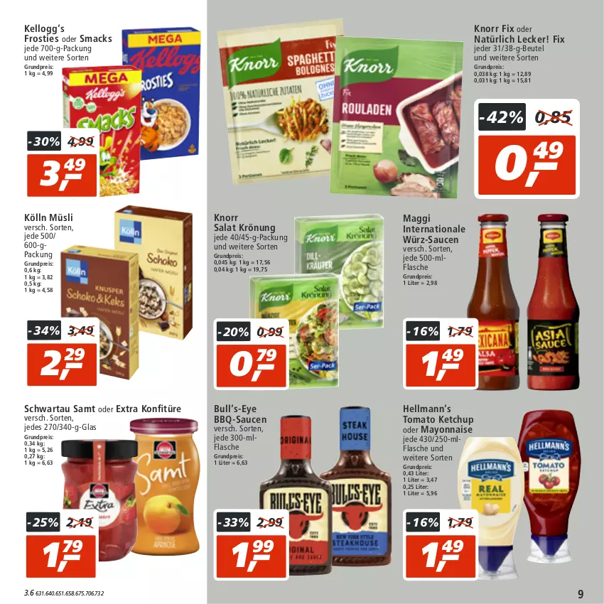 Aktueller Prospekt Real - von 08.08 bis 13.08.2022 - strona 9 - produkty: bbq-sauce, beutel, eis, flasche, Frosties, Kellogg‘s, ketchup, knorr, knorr fix, kölln, konfitüre, mac, maggi, mayonnaise, müsli, reis, salat, sauce, saucen, Schwartau, Smacks, Ti, tomato ketchup, Yo