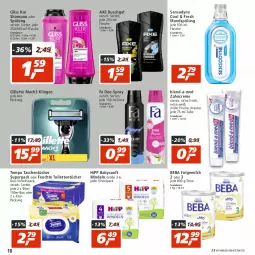 Gazetka promocyjna Real - Gazetka - ważna od 13.08 do 13.08.2022 - strona 18 - produkty: axe, axe duschgel, Beba, blend-a-med, creme, deo, duschgel, eis, flasche, folgemilch, gillette, gliss, gliss kur, hipp, kräuter, LG, mac, mach3, milch, mundspülung, reis, sensodyne, shampoo, shampoo oder spülung, spülung, Tasche, taschen, taschentücher, Tempo, toilettentücher, tücher, windeln, zahncreme