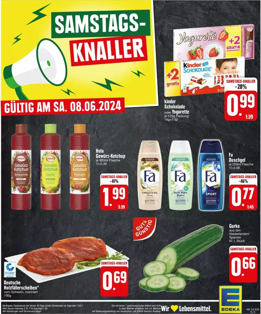 Aktueller Prospekt Edeka - Prospekte - von 03.06 bis 08.06.2024 - strona 28 - produkty: duschgel, eis, fa duschgel, flasche, gewürz, Hela, Holz, ketchup, Kinder, kinder schokolade, lebensmittel, reis, schoko, schokolade, schwein, Ti, wein, Yo, yogurette, ZTE