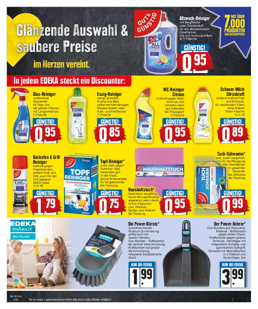 Aktueller Prospekt E Center - Angebote der Woche - von 25.09 bis 30.09.2023 - strona 24 - produkty: backofen, Bad, bürste, Clin, deka, discount, essig, flasche, grill, Heu, kraft, küche, latte, milch, Ofen, recyclingmaterial, reifen, reiniger, Reinigung, Ria, SANTE, schwamm, Spülen, tender, Ti, topf, tuc, wasser, wc-reiniger, weck, zitrone, zitronen