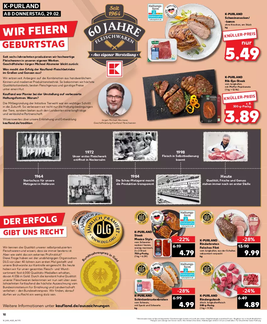 Aktueller Prospekt Kaufland - Prospekt - von 29.02 bis 06.03.2024 - strona 10 - produkty: angebot, beko, braten, eier, eis, elle, Falsches Filet, filet, fleisch, fleisch in selbstbedienung, fleischwaren, gin, gulasch, Heu, jungbullen, krustenbraten, Laufen, LG, mac, Mode, nuss, paprika, pfeffer, purland, reis, rind, rinder, rinderbraten, rindergulasch, rum, schinken, schwein, schweine, schweinenacken, Speck, steak, Ti, Tiere, vom schweinenacken, wein, weine, WICK, wurst, ZTE