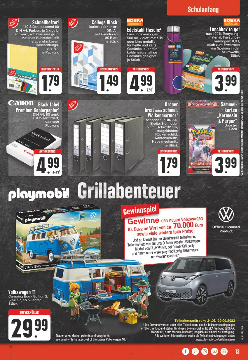 Aktueller Prospekt E Center - Angebote der Woche - von 31.07 bis 05.08.2023 - strona 13 - produkty: Brei, Clin, deka, dell, din a4, discount, edelstahl, eier, eis, elle, ente, flasche, getränk, getränke, gewinnspiel, grill, kopierpapier, marken-discount, mikrowelle, Mode, papier, playmobil, reifen, reis, Ria, Ti