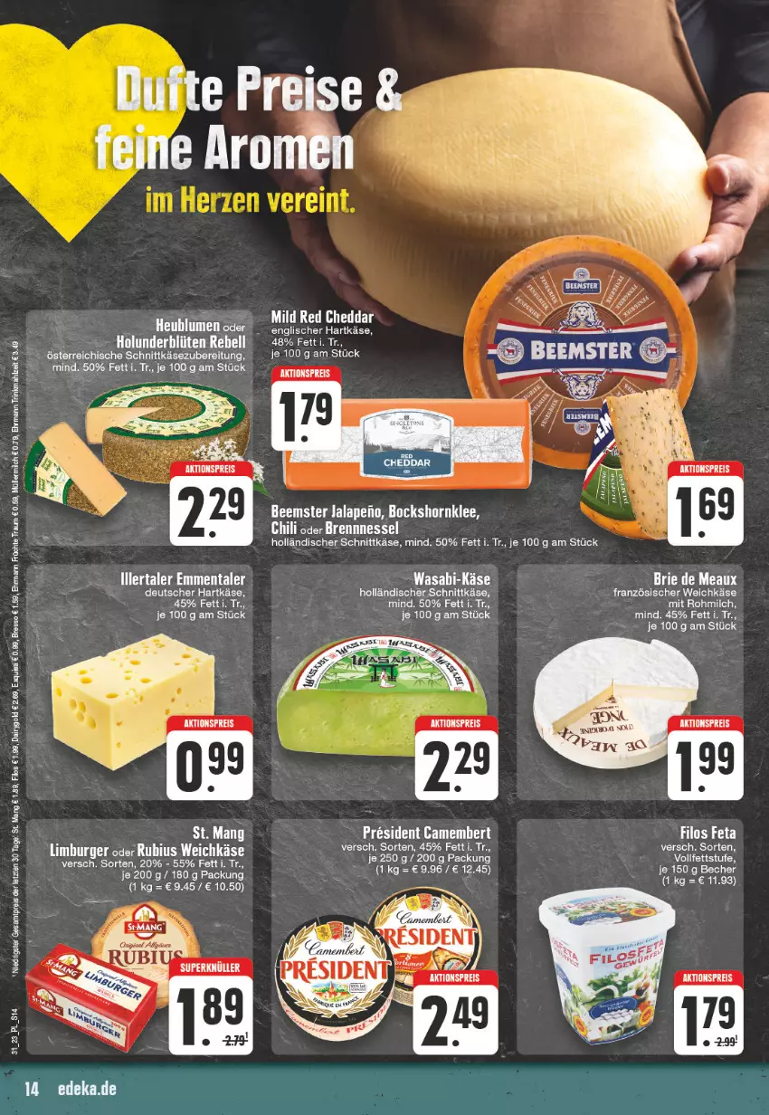 Aktueller Prospekt E Center - Angebote der Woche - von 31.07 bis 05.08.2023 - strona 14 - produkty: aktionspreis, Becher, Beemster, blume, blumen, Blüte, Brei, brie, cheddar, chili, eis, ente, französischer weichkäse, hartkäse, Heu, holländischer schnittkäse, holunder, holunderblüte, Käse, milch, rebell, reis, schnittkäse, St. Mang, Ti, wasa, weichkäse