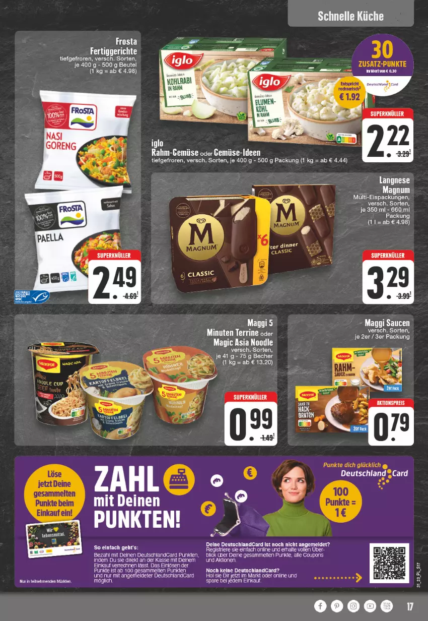 Aktueller Prospekt E Center - Angebote der Woche - von 31.07 bis 05.08.2023 - strona 17 - produkty: aktionspreis, alle coupons, beutel, coupon, coupons, deutschlandcard, eis, elle, ente, kohlrabi, küche, langnese, maggi, rahm-gemüse, reis, sauce, saucen, tee, Ti