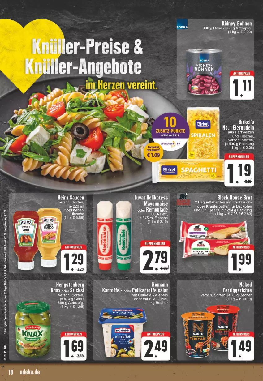 Aktueller Prospekt E Center - Angebote der Woche - von 31.07 bis 05.08.2023 - strona 18 - produkty: aktionspreis, backofen, baguette, Becher, birkel, bohne, bohnen, brot, butter, eis, flasche, grill, gurke, hartweizen, heinz, hengstenberg, homann, kartoffel, kartoffelsalat, knoblauch, kräuter, kräuterbutter, mayonnaise, mit knoblauch, oder kräuter, Ofen, reis, remoulade, salat, sauce, saucen, tee, Ti, Yo, ZTE, zwiebel, zwiebeln