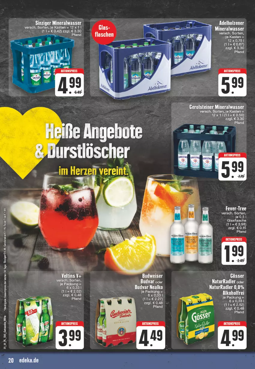 Aktueller Prospekt E Center - Angebote der Woche - von 31.07 bis 05.08.2023 - strona 20 - produkty: aktionspreis, Alwa, budweiser, eis, fever-tree, flasche, gerolsteine, gerolsteiner, glasflasche, gösser, mineralwasser, natur, radler, reis, steiner, Ti, veltins, wasser