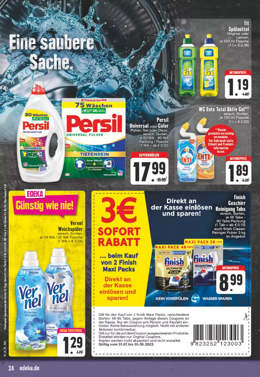 Aktueller Prospekt E Center - Angebote der Woche - von 31.07 bis 05.08.2023 - strona 24 - produkty: aktionspreis, aktiv gel, angebot, coupon, coupons, eis, ente, erde, Finish, flasche, gin, Rauch, reiniger, Reinigung, reis, rwe, Ti, wc ente