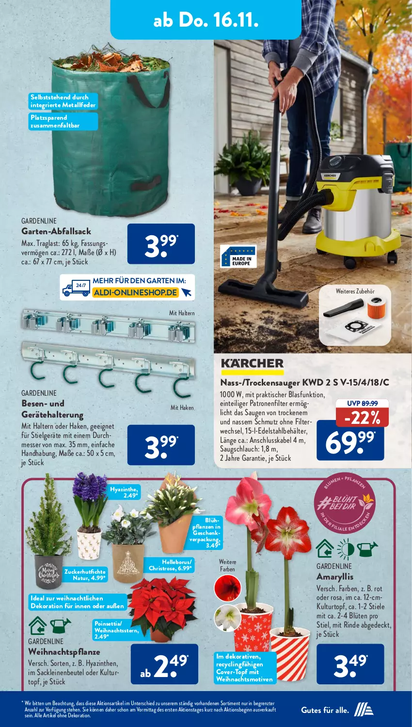 Aktueller Prospekt AldiSud - IN ZWEI WOCHEN - von 13.11 bis 18.11.2023 - strona 17 - produkty: aldi, alle artikel ohne dekoration, Behälter, beutel, Blüte, Clin, dekoration, edelstahl, elle, Garten, gin, HP, kulturtopf, leine, LG, messer, natur, pflanze, pflanzen, rind, rwe, sac, schlauch, Ti, tisch, topf, Trockensauger, Weihnachtsstern, ZTE, zucker