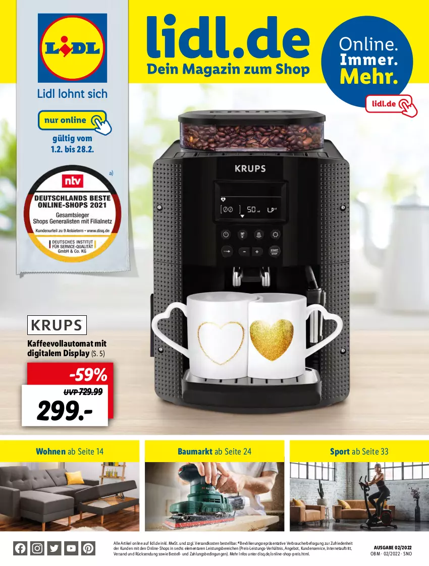 Aktueller Prospekt Lidl - Aktuelle Onlineshop-Highlights - von 01.02 bis 28.02.2022 - strona 1 - produkty: angebot, auto, Bau, eis, kaffee, kaffeevollautomat, ndk, Rauch, reis, Sport, Ti