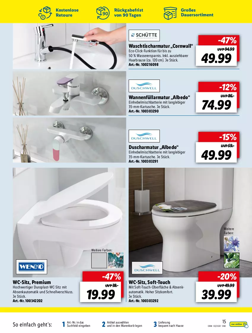 Aktueller Prospekt Lidl - Aktuelle Onlineshop-Highlights - von 01.02 bis 28.02.2022 - strona 15 - produkty: armatur, auer, auto, batterie, brause, korb, Mischbatterie, Ti, tisch, Wanne, waschtisch, waschtischarmatur, wasser, wc-sitz