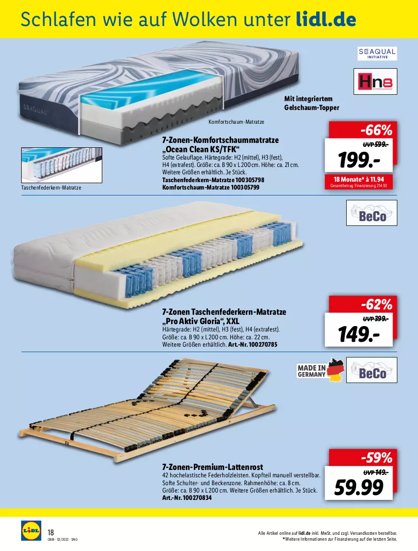 Aktueller Prospekt Lidl - Aktuelle Onlineshop-Highlights - von 01.02 bis 28.02.2022 - strona 18 - produkty: asti, eis, federkern, Hela, Holz, Kenzo, komfortschaum-matratze, komfortschaummatratze, latte, lattenrost, matratze, ndk, Ria, Schaummatratze, Tasche, taschen, taschenfederkern-matratze, Ti, tisch, topper, ZTE