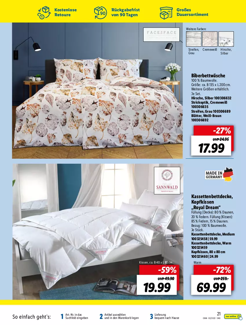 Aktueller Prospekt Lidl - Aktuelle Onlineshop-Highlights - von 01.02 bis 28.02.2022 - strona 21 - produkty: auer, Bau, baumwolle, bett, bettwäsche, braun, creme, decke, kissen, kopfkissen, korb, reifen, Ti, wolle