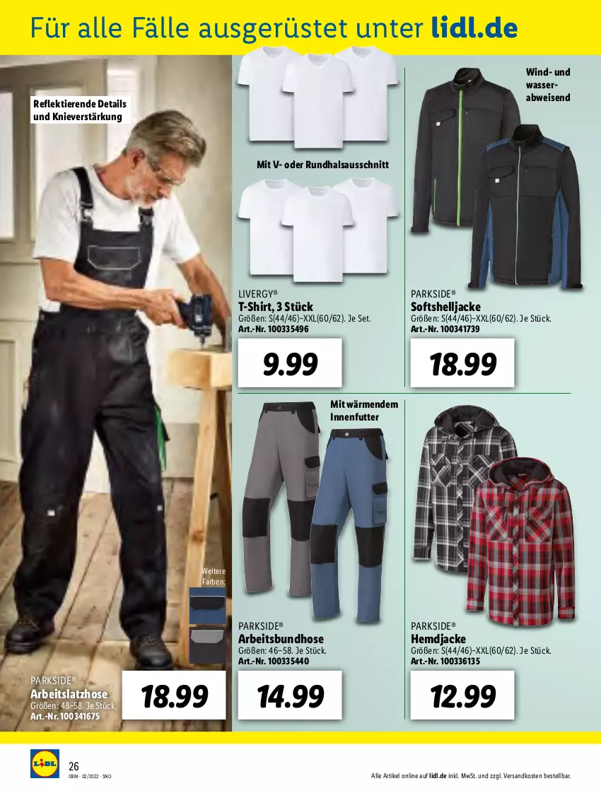 Aktueller Prospekt Lidl - Aktuelle Onlineshop-Highlights - von 01.02 bis 28.02.2022 - strona 26 - produkty: eis, hemd, hose, Jacke, Latzhose, livergy, ndk, Parkside, shirt, T-Shirt, Ti, Tiere, wasser