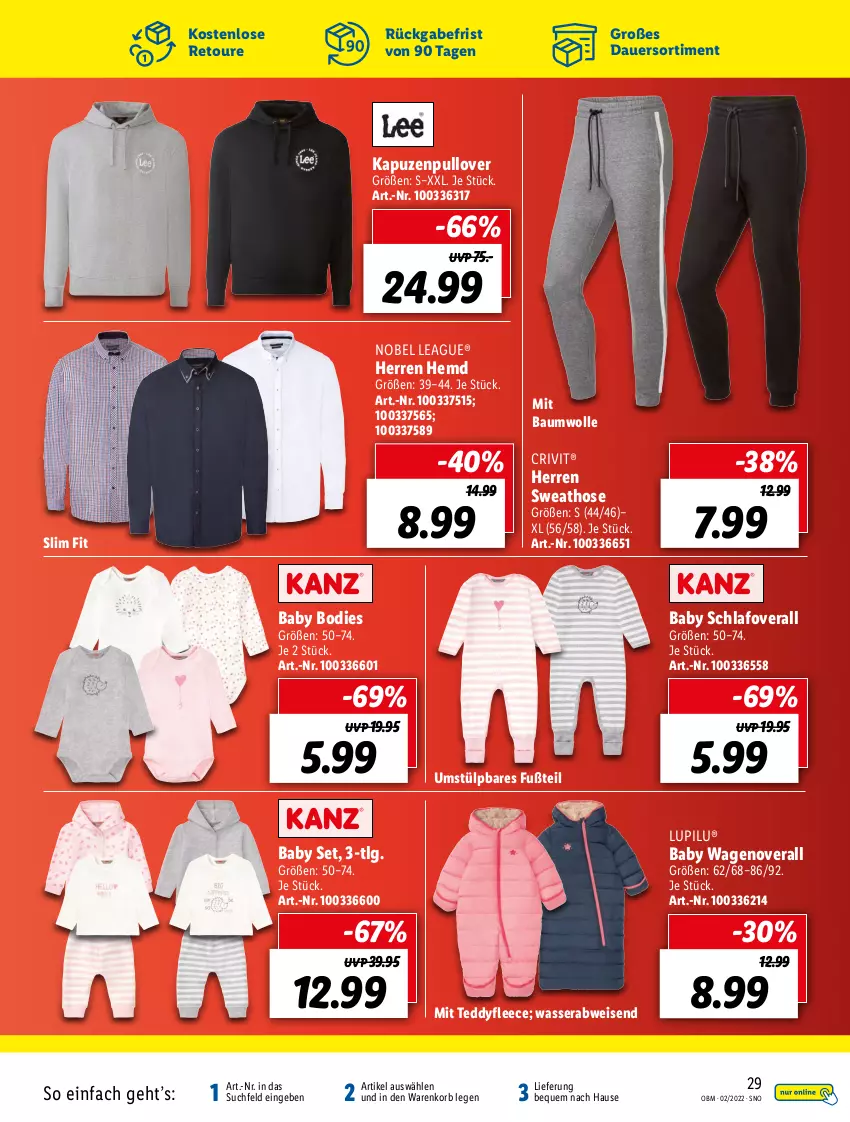 Aktueller Prospekt Lidl - Aktuelle Onlineshop-Highlights - von 01.02 bis 28.02.2022 - strona 29 - produkty: auer, Bau, baumwolle, crivit, eis, hemd, hose, korb, LG, lupilu, Overall, Pullover, Sweathose, Ti, wasser, wolle