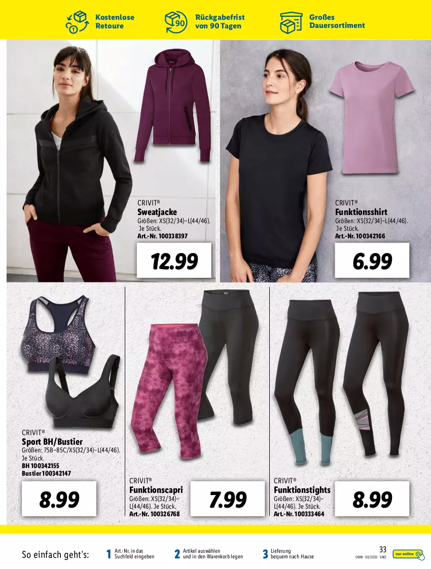 Aktueller Prospekt Lidl - Aktuelle Onlineshop-Highlights - von 01.02 bis 28.02.2022 - strona 33 - produkty: auer, Cap, crivit, funktionsshirt, Jacke, korb, shirt, Sport, Stier, sweatjacke, Ti