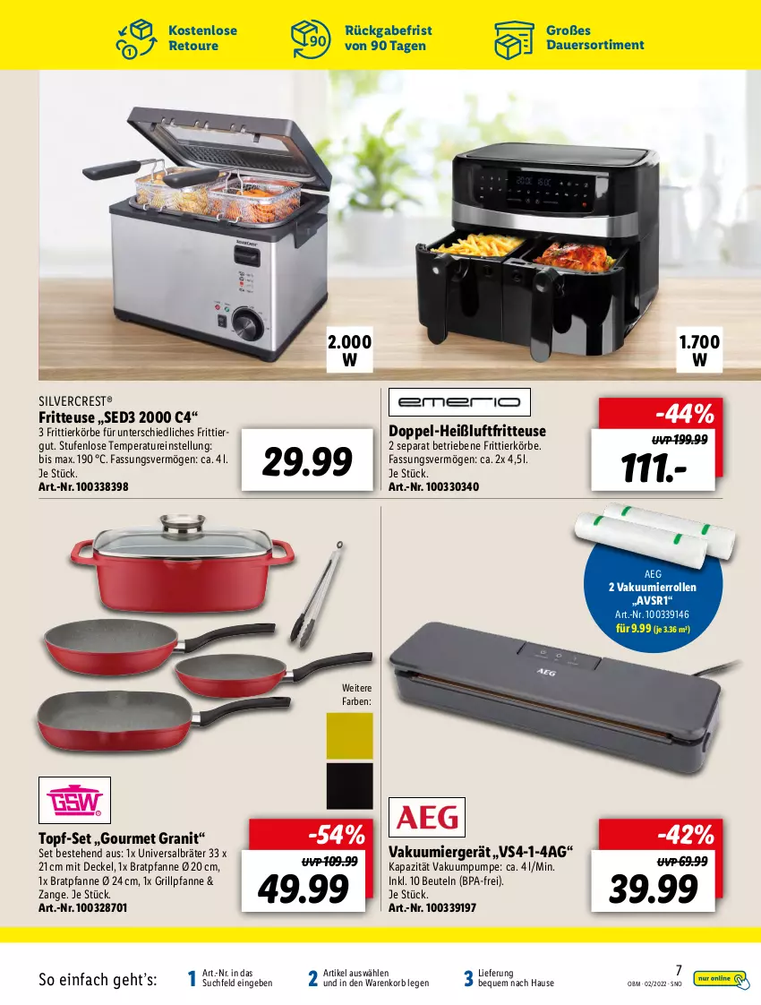 Aktueller Prospekt Lidl - Aktuelle Onlineshop-Highlights - von 01.02 bis 28.02.2022 - strona 7 - produkty: aeg, auer, beutel, bratpfanne, decke, Deckel, fritteuse, grill, Grillpfanne, Heißluftfritteuse, korb, pfanne, silvercrest, Ti, topf, topf-set