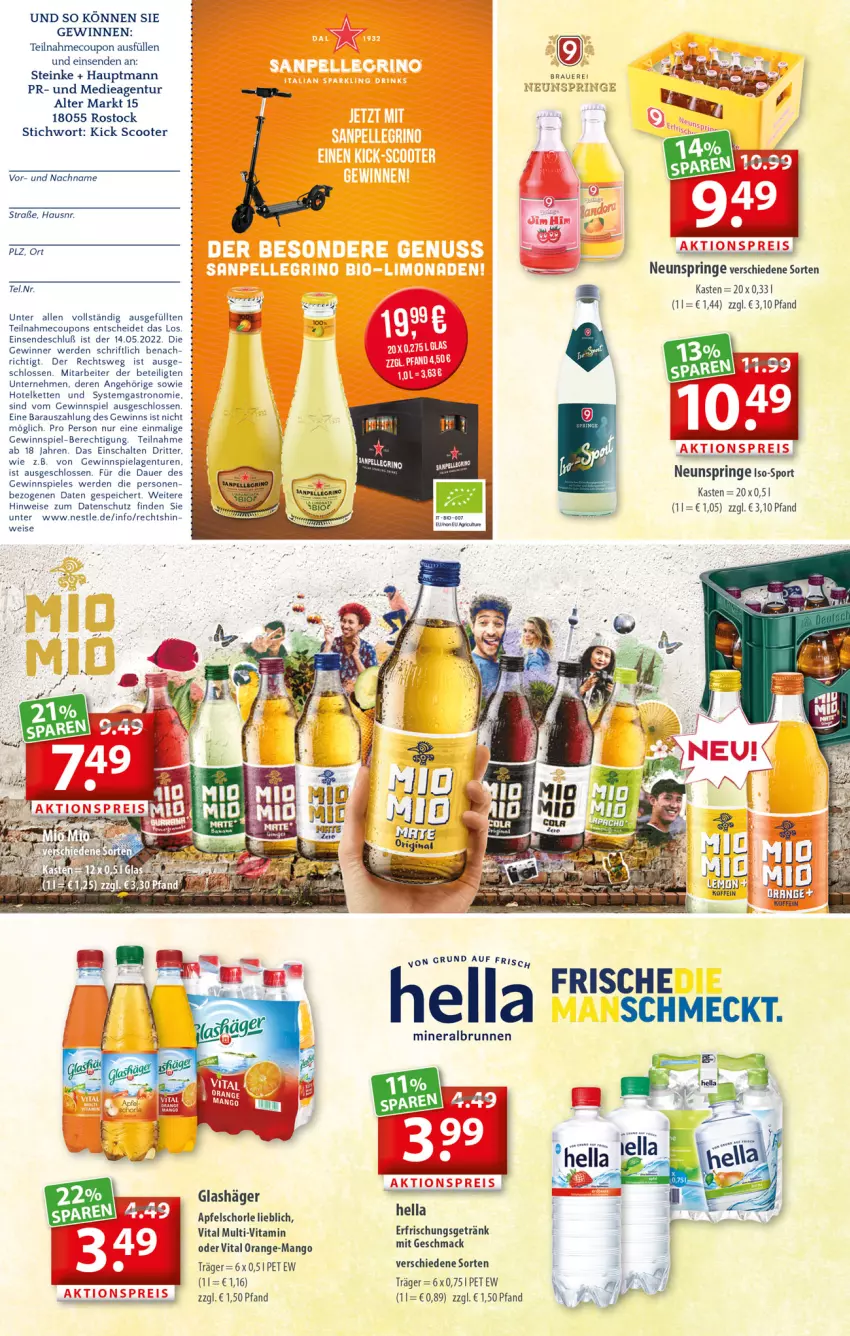 Aktueller Prospekt Getraenkeland - von 02.05 bis 14.05.2022 - strona 6 - produkty: apfel, Apfelschorle, auer, brunnen, coupon, coupons, eis, erde, erfrischungsgetränk, getränk, gewinnspiel, hella, Kette, mac, mango, orange, ring, ritter, Schal, schorle, scooter, Spiele, Sport, Ti, vita