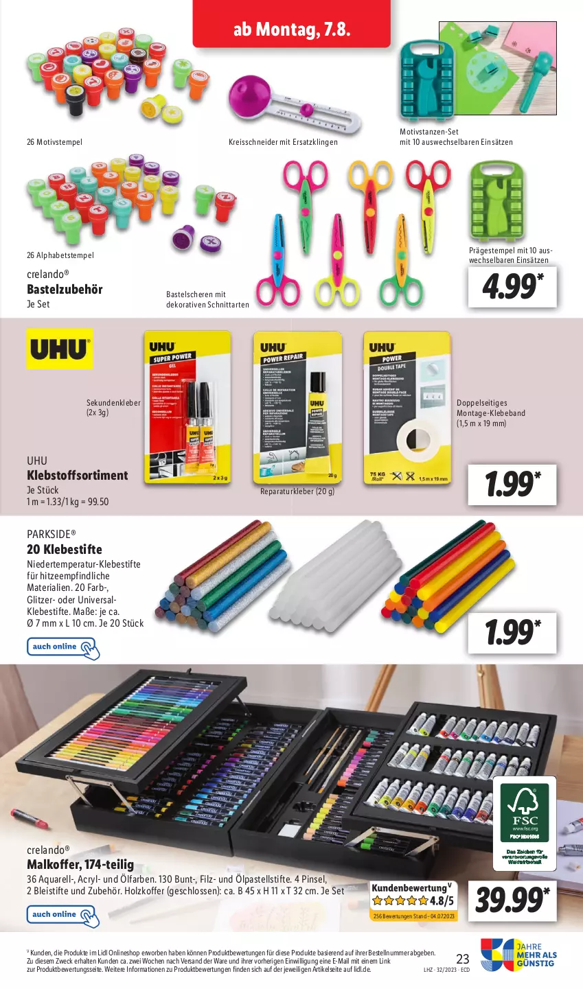 Aktueller Prospekt Lidl - Aktionsprospekt - von 07.08 bis 12.08.2023 - strona 25 - produkty: aqua, Beba, Bleistift, bleistifte, eis, Elan, Holz, kleber, koffer, Parkside, Pinsel, reis, reiss, rel, Ria, Schere, stifte, Ti, uhu, weck