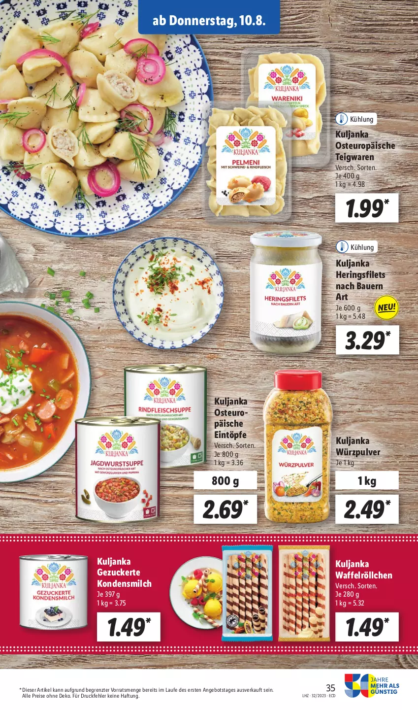 Aktueller Prospekt Lidl - Aktionsprospekt - von 07.08 bis 12.08.2023 - strona 41 - produkty: angebot, auer, Bau, Bauer, eintöpfe, eis, filet, filets, hering, Herings, heringsfilets, kondensmilch, milch, reis, ring, teigwaren, Ti, Waffelröllchen, ZTE, zucker