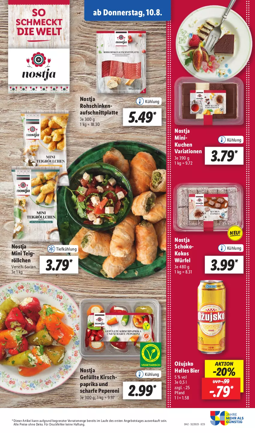 Aktueller Prospekt Lidl - Aktionsprospekt - von 07.08 bis 12.08.2023 - strona 43 - produkty: angebot, aufschnitt, bier, eis, elle, kirsch, kokos, kuchen, latte, paprika, peperoni, Peroni, reis, Ria, rohschinken, schinken, schoko, Ti, würfel, ZTE