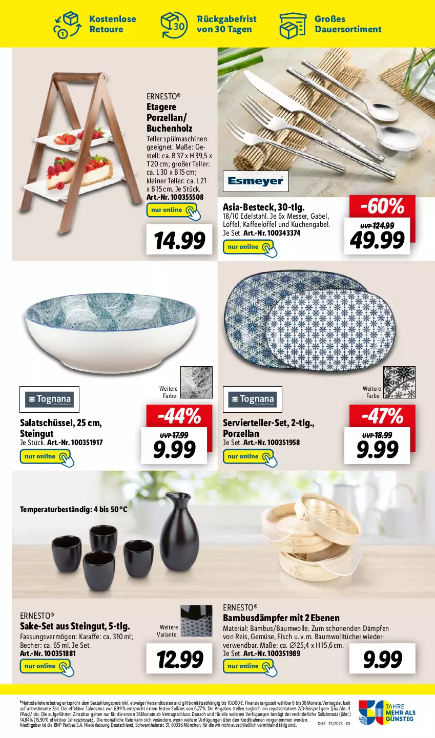 Aktueller Prospekt Lidl - Aktionsprospekt - von 07.08 bis 12.08.2023 - strona 61 - produkty: auer, bambus, Bau, baumwolle, Becher, besteck, buch, edelstahl, eis, elle, erde, ernesto, Etagere, fisch, gabel, Holz, kaffee, Karaffe, kuchen, leine, LG, Löffel, messer, ndk, reis, Ria, rwe, salat, schüssel, spülmaschinen, teller, Ti, tücher, wolle