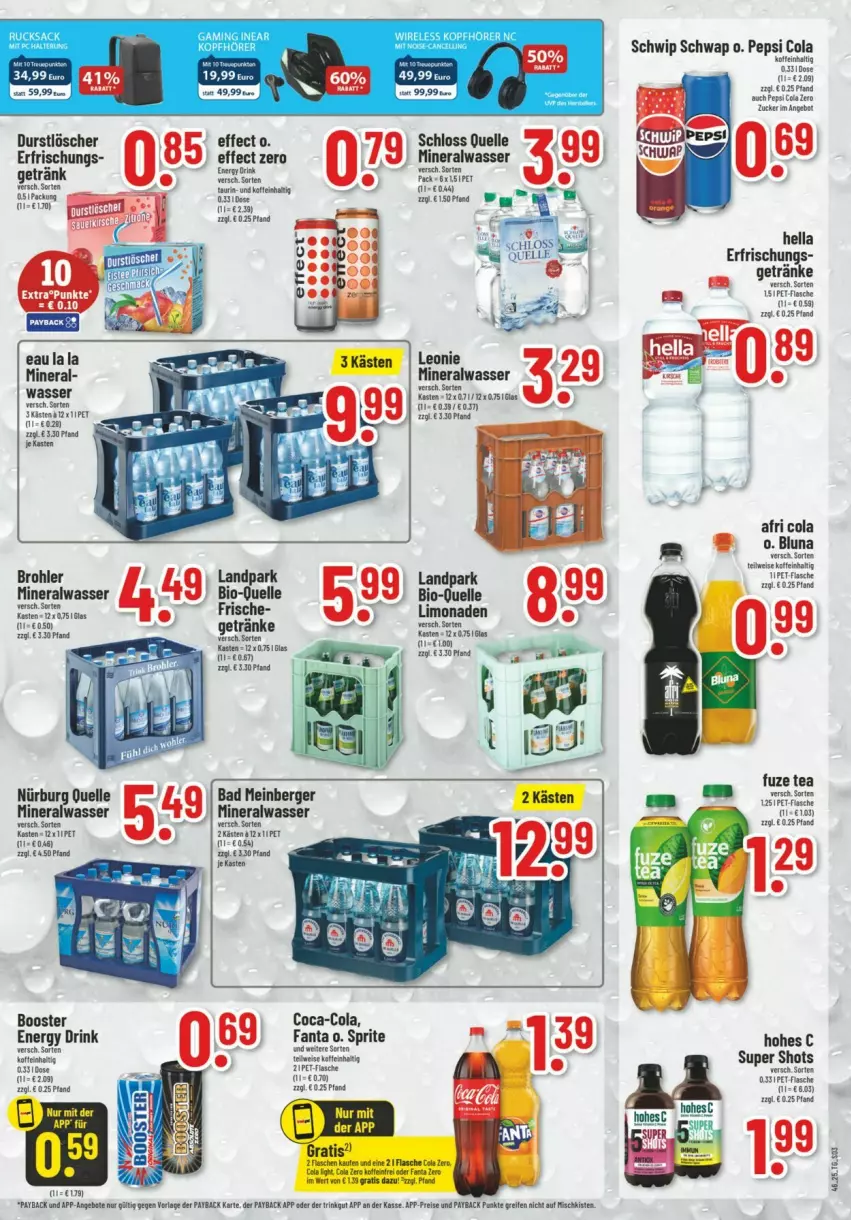 Aktueller Prospekt Trinkgut - Prospekte - von 09.11 bis 15.11.2025 - strona 3 - produkty: Afri Cola, Alwa, angebot, Bad, Berger, bio, coca-cola, cola, drink, durstlöscher, Effect, eis, elle, energy drink, fanta, flasche, fuze tea, getränk, getränke, hella, Hohes C, kopfhörer, limo, limonade, limonaden, mineralwasser, pepsi, Pepsi Cola, pet-flasche, rel, Schwip Schwap, sprite, Ti, wasser