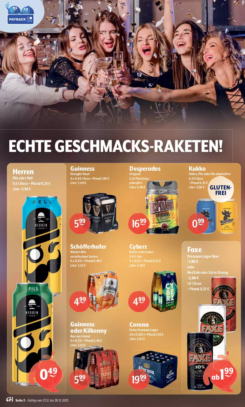 Aktueller Prospekt Getraenke Hoffmann - Prospekte - von 27.12 bis 30.12.2023 - strona 2 - produkty: adelholzener, alkohol, Alwa, Apple, auer, axe, beere, bier, bio, bionade, Bundaberg, cider, coca-cola, cola, corona, desperados, drink, ecco, Elan, elle, energy drink, erdbeere, fever-tree, freixenet, frizzante, gin, Guinness, Hela, Holz, jim beam, Kilkenny, kirsch, kirsche, Lakritz, likör, limo, limonade, mac, mineralwasser, natürliches mineralwasser, ohne alkohol, pils, Raketen, Rauch, red bull, schöfferhofer, Ti, vöslauer, wasser