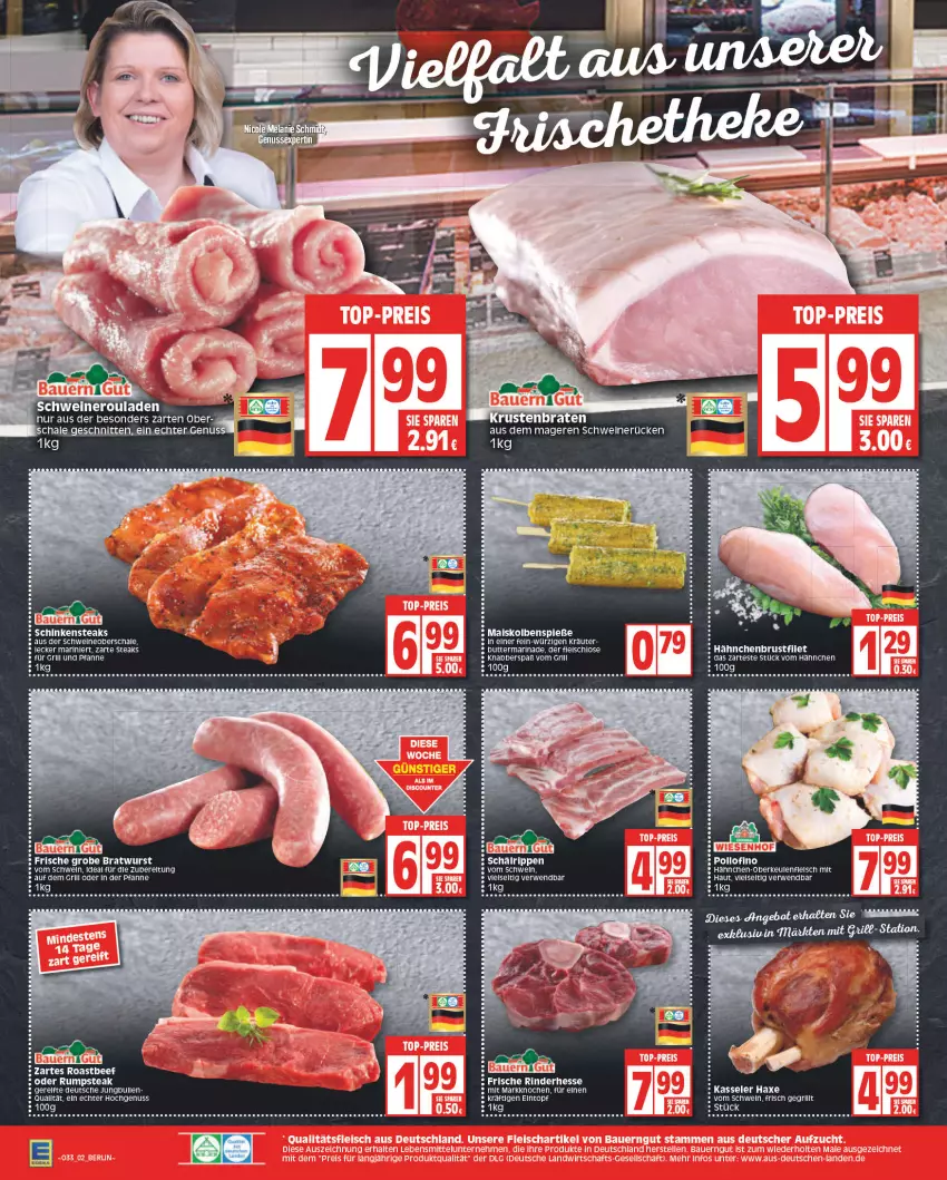 Aktueller Prospekt Edeka - Angebote der Woche - von 15.08 bis 20.08.2022 - strona 2 - produkty: axe, beef, braten, bratwurst, brustfilet, butter, eis, filet, fleisch, für grill und pfanne, grill, grill und pfanne, grobe bratwurst, Hähnchen-Oberkeulen, hähnchenbrust, hähnchenbrustfilet, Haxe, kasseler, kräuter, krustenbraten, mais, marinade, nero, nuss, oder rumpsteak, pfanne, rind, rinder, Rippen, roastbeef, rouladen, rum, rumpsteak, rwe, Schal, Schale, schnitten, schwein, schweine, Schweineroulade, schweinerücken, steak, steaks, tee, Ti, und pfanne, wein, weine, wurst