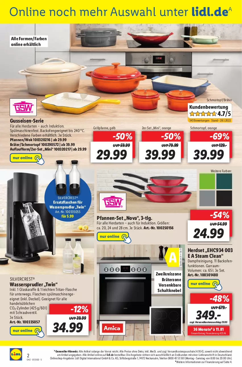 Aktueller Prospekt Lidl - Wochen-Highlights im Onlineshop - von 14.02 bis 20.02.2022 - strona 2 - produkty: angebot, angebote, backofen, decke, Deckel, eis, elle, flasche, garraum, glaskaraffe, grill, Grillpfanne, herdarten, herdset, Karaffe, LG, ndk, Ofen, orange, pfanne, pfannen, pfannen-set, Reinigung, reis, rel, rum, rwe, Schal, Schale, silvercrest, Spektrum, spülmaschinen, telefon, Ti, topf, uhr, wasser, wassersprudler, wok