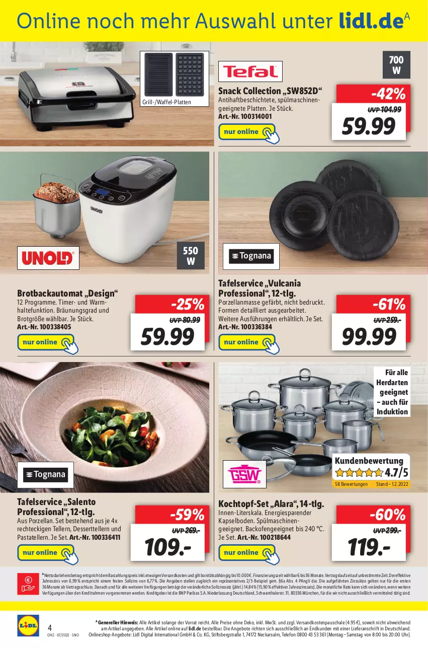 Aktueller Prospekt Lidl - Wochen-Highlights im Onlineshop - von 14.02 bis 20.02.2022 - strona 4 - produkty: angebot, angebote, auto, backofen, brot, Brotbackautomat, dessert, Dessertteller, eis, elle, erde, grill, herdarten, Kochtopf, latte, LG, ndk, Ofen, pasta, reis, rel, Schal, Schale, snack, spülmaschinen, telefon, teller, Ti, timer, topf, topf-set, uhr