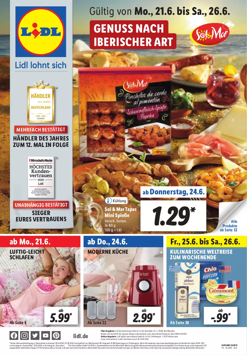 Aktueller Prospekt Lidl - Aktionsprospekt - von 21.06 bis 26.06.2021 - strona 1