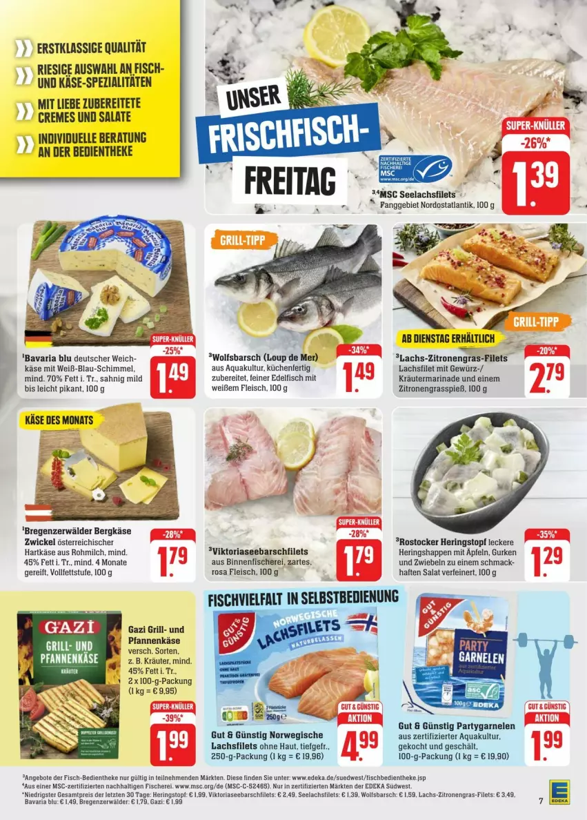 Aktueller Prospekt Edeka - Prospekte - von 20.07 bis 27.07.2024 - strona 11 - produkty: angebot, angebote, aqua, bavaria blu, Bergkäse, creme, deka, eis, elle, filet, filets, fisch, fische, Fischer, fleisch, garnelen, gewürz, grill, gurke, gurken, hartkäse, hering, Herings, Heringshappen, Käse, kräuter, küche, Küchen, lachs, lachsfilet, lachsfilets, mac, marinade, milch, pfanne, pfannen, pfannenkäse, Ria, ring, Rostocker, rwe, salat, salate, Schere, seelachsfilet, Spezi, südwest, Ti, topf, WICK, wolfsbarsch, zitrone, zitronen, zwiebel, zwiebeln