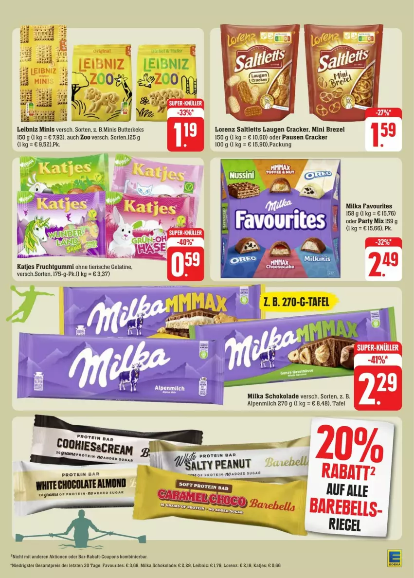 Aktueller Prospekt Edeka - Prospekte - von 20.07 bis 27.07.2024 - strona 27 - produkty: alpenmilch, brezel, butter, butterkeks, cola, coupon, coupons, cracker, deo, frucht, fruchtgummi, gelatine, hafer, katjes, keks, leibniz, lorenz, milch, milka, milka schokolade, rabatt-coupon, rama, riegel, saltletts, schoko, schokolade, Ti