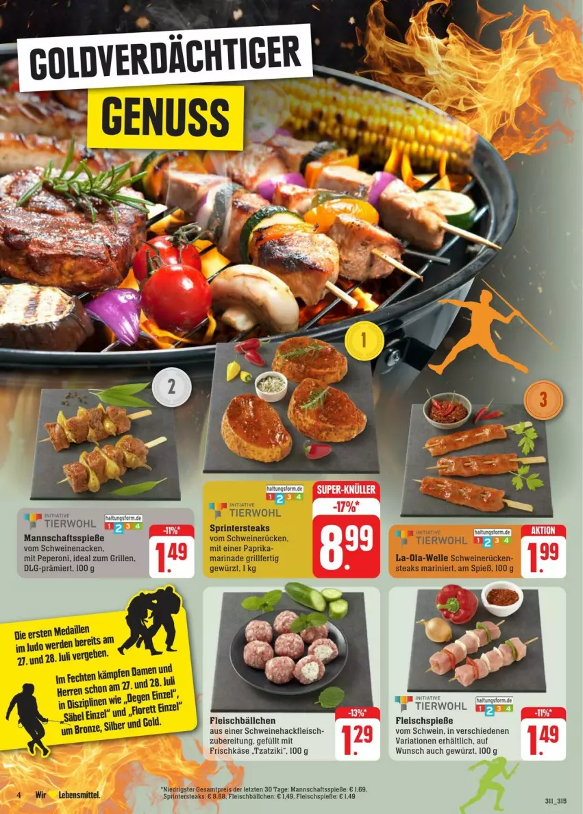 Aktueller Prospekt Edeka - Prospekte - von 20.07 bis 27.07.2024 - strona 6 - produkty: eis, fleisch, Fleischbällchen, Fleischspieße, frischkäse, gewürz, grill, hackfleisch, ideal zum grillen, Käse, LG, peperoni, Peroni, Ria, schwein, schweine, Schweinehackfleisch, schweinenacken, Ti, tzatziki, vom schweinenacken, wein, weine, ZTE