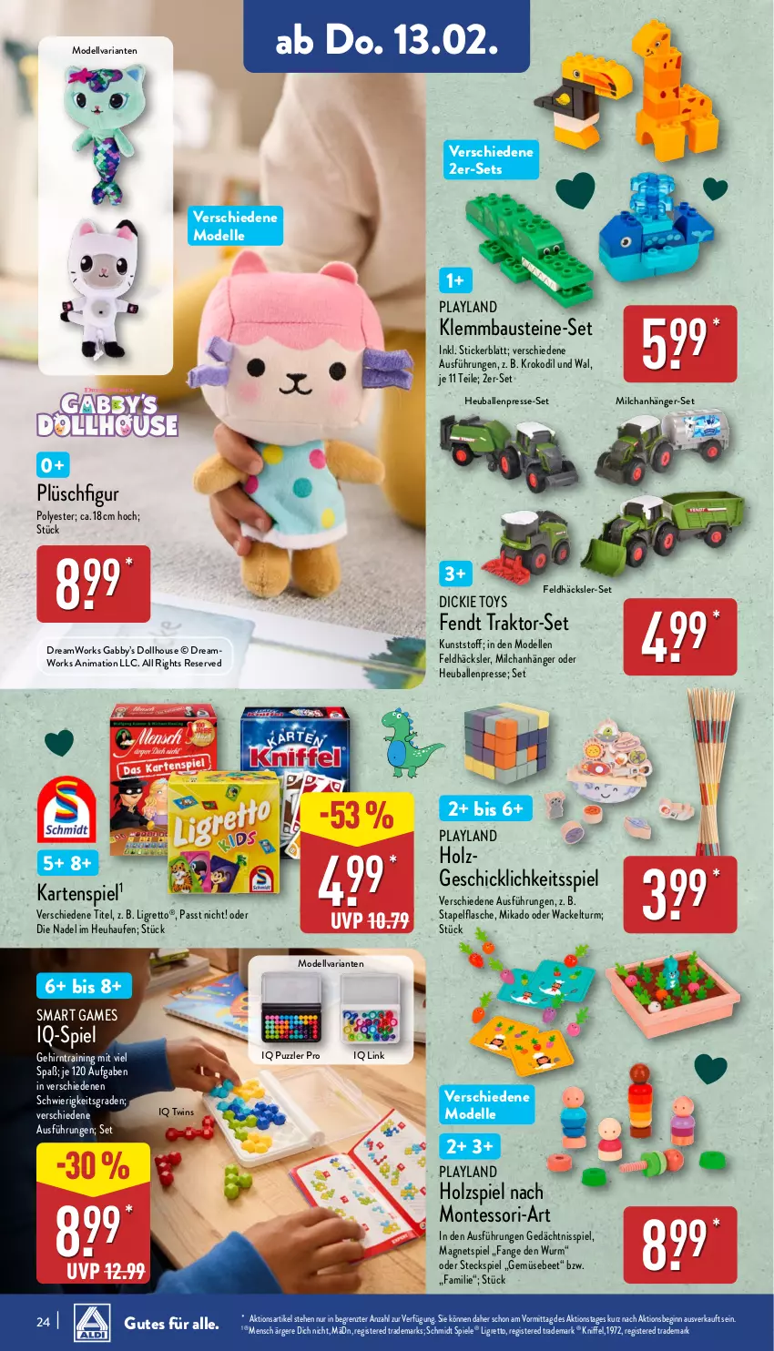 Aktueller Prospekt Aldi Nord - Von Montag - von 10.02 bis 15.02.2025 - strona 24 - produkty: Anhänger, aust, ball, Bau, dell, elle, flasche, gin, Heu, Holz, Kartenspiel, Magnets, mikado, milch, Mode, monte, Plüsch, Puzzle, Ria, Spiele, Steckspiel, Ti, ZTE