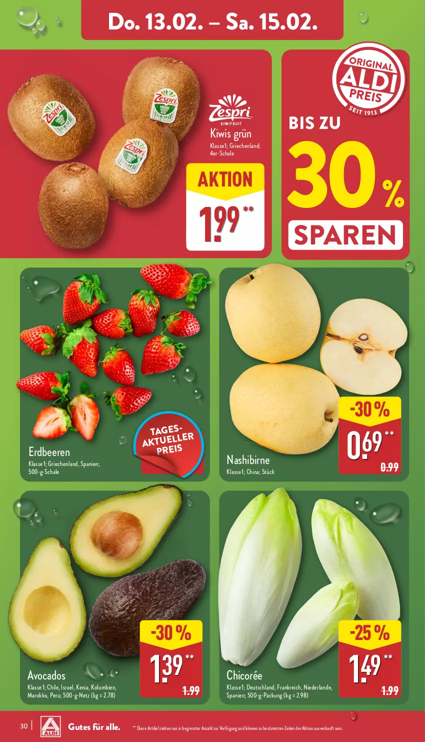 Aktueller Prospekt Aldi Nord - Von Montag - von 10.02 bis 15.02.2025 - strona 30 - produkty: avocado, avocados, beere, beeren, erdbeere, erdbeeren, kiwi, Nashi, Schal, Schale, Ti, ZTE