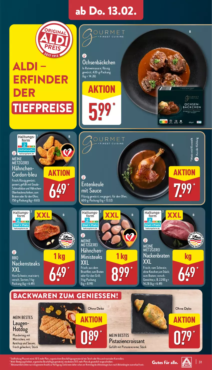 Aktueller Prospekt Aldi Nord - Von Montag - von 10.02 bis 15.02.2025 - strona 31 - produkty: aldi, backwaren, bio, braten, brustfilet, creme, Croissant, eis, ente, Entenkeule, filet, geback, gewürz, gin, gouda, grill, Heu, Käse, ketchup, mit gouda, mit pistazien, mit würstchen, Ofen, pistazien, Plunder, reis, Ria, rotwein, sauce, schinken, Schmelzkäse, schwein, sesam, steak, steaks, Ti, tiefpreis, wein, würstchen, ZTE