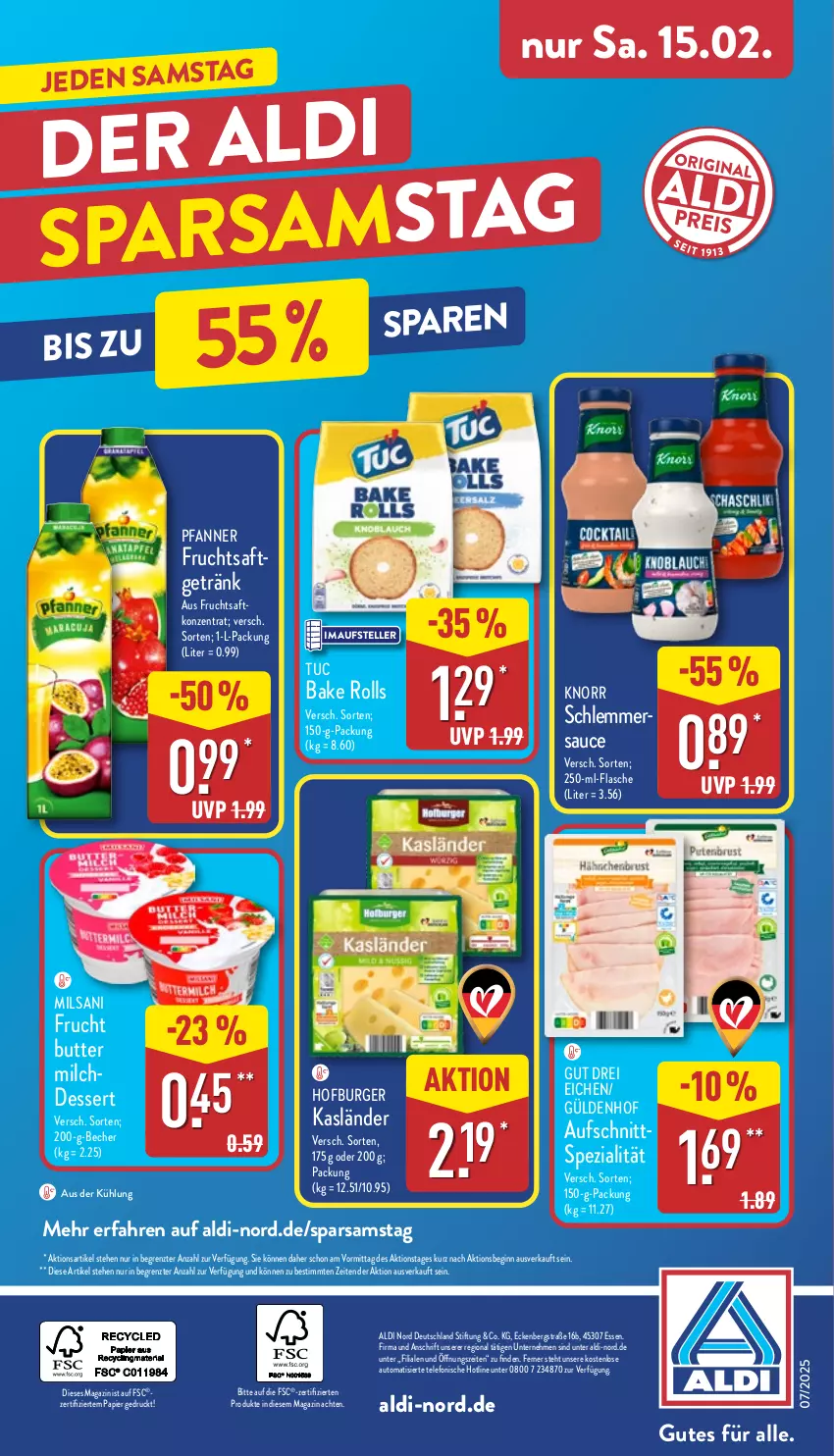 Aktueller Prospekt Aldi Nord - Von Montag - von 10.02 bis 15.02.2025 - strona 40 - produkty: aldi, aufschnitt, auto, Becher, burger, butter, dessert, elle, flasche, frucht, fruchtsaft, getränk, gin, knorr, magazin, milch, Milchdessert, papier, pfanne, Pfanner, saft, sauce, Spezi, telefon, teller, Ti, tuc, ZTE