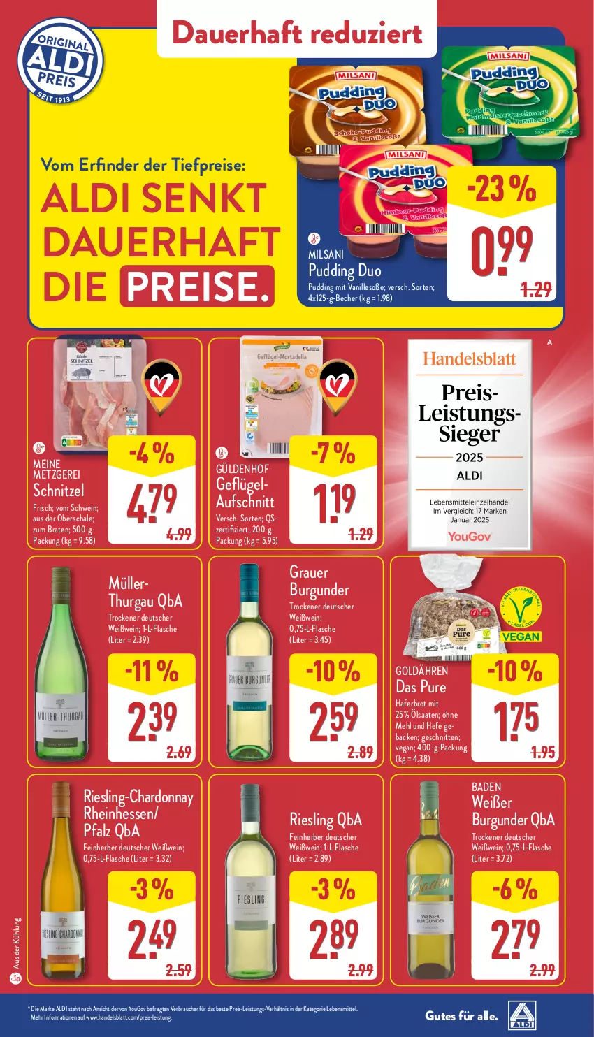 Aktueller Prospekt Aldi Nord - Von Montag - von 10.02 bis 15.02.2025 - strona 41 - produkty: aldi, auer, aufschnitt, Bad, Becher, braten, brot, burgunder, chardonnay, eis, flasche, Geflügel, gin, grauer burgunder, hafer, Hefe, lebensmittel, mehl, Müller, pudding, Rauch, reis, riesling, Schal, Schale, schnitten, schnitzel, schwein, Soße, Ti, tiefpreis, vanille, wein, Weißwein, Yo, ZTE