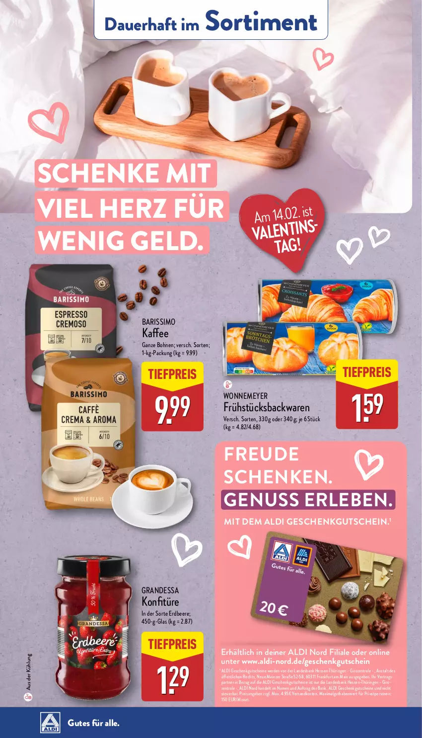 Aktueller Prospekt Aldi Nord - Von Montag - von 10.02 bis 15.02.2025 - strona 42 - produkty: aldi, auer, backwaren, Bank, beere, bohne, bohnen, eis, erdbeere, erde, grandessa, gutschein, gutscheine, kaffee, kaffee ganze bohnen, konfitüre, LG, ndk, nuss, reis, ring, sim, Ti, tiefpreis