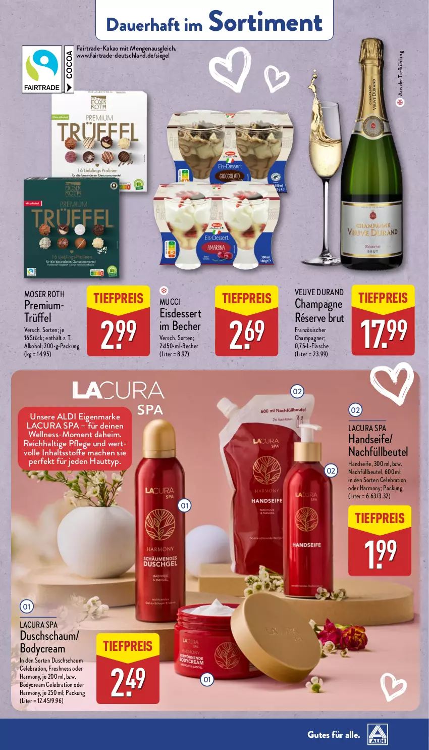 Aktueller Prospekt Aldi Nord - Von Montag - von 10.02 bis 15.02.2025 - strona 43 - produkty: aldi, alkohol, auer, aus der tiefkühlung, Becher, beutel, body, brut, champagne, champagner, dessert, eis, flasche, Handseife, kakao, mac, moser, Moser Roth, reis, Seife, Ti, tiefpreis, Trüffel