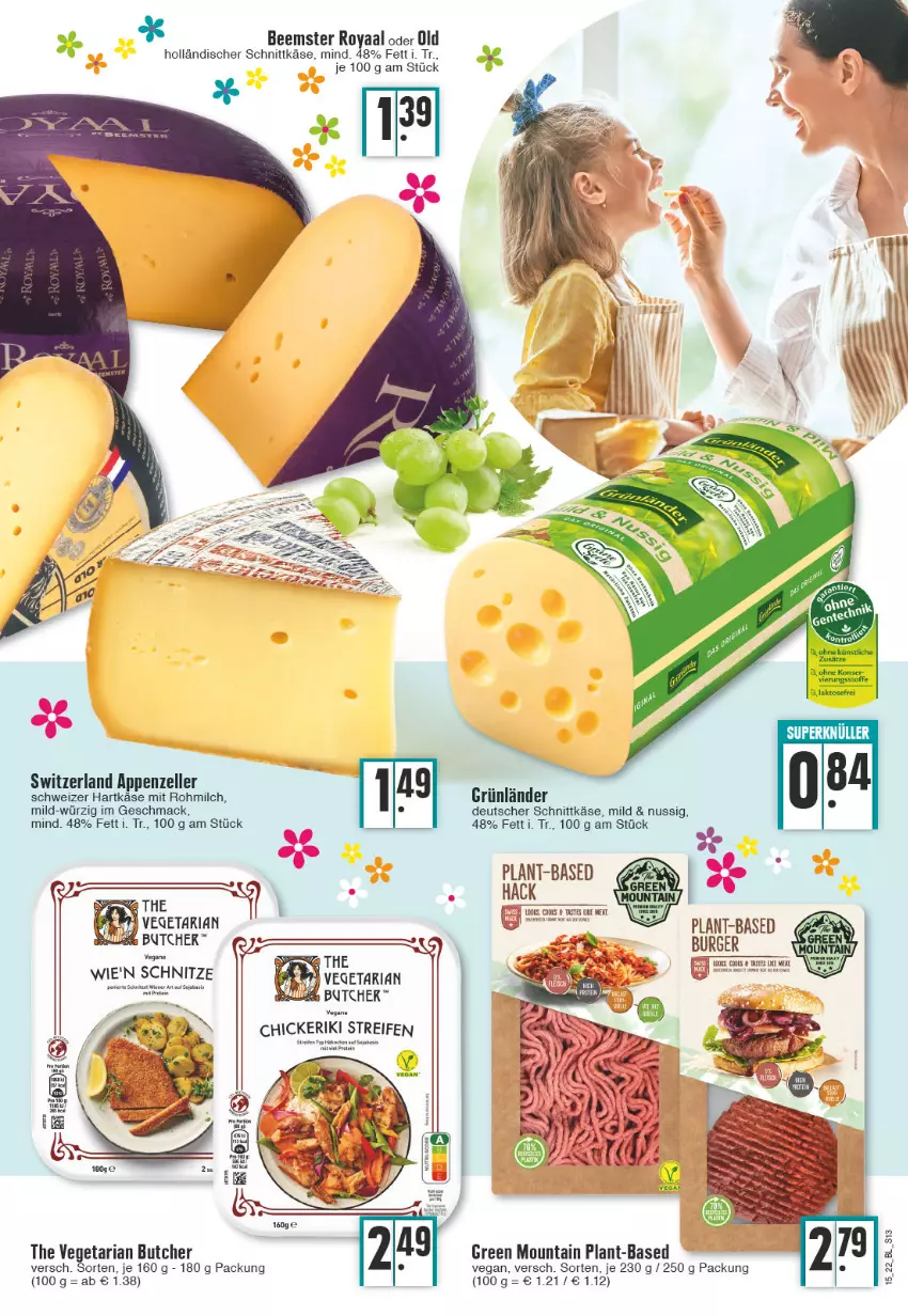 Aktueller Prospekt Edeka - Angebote der Woche - von 11.04 bis 16.04.2022 - strona 13 - produkty: appenzeller, Beemster, deutscher schnittkäse, elle, Germ, grünländer, hartkäse, holländischer schnittkäse, Käse, mac, milch, nuss, reifen, Ria, schnittkäse, schweizer hartkäse, The Vegetarian Butcher, Vegeta, wiener