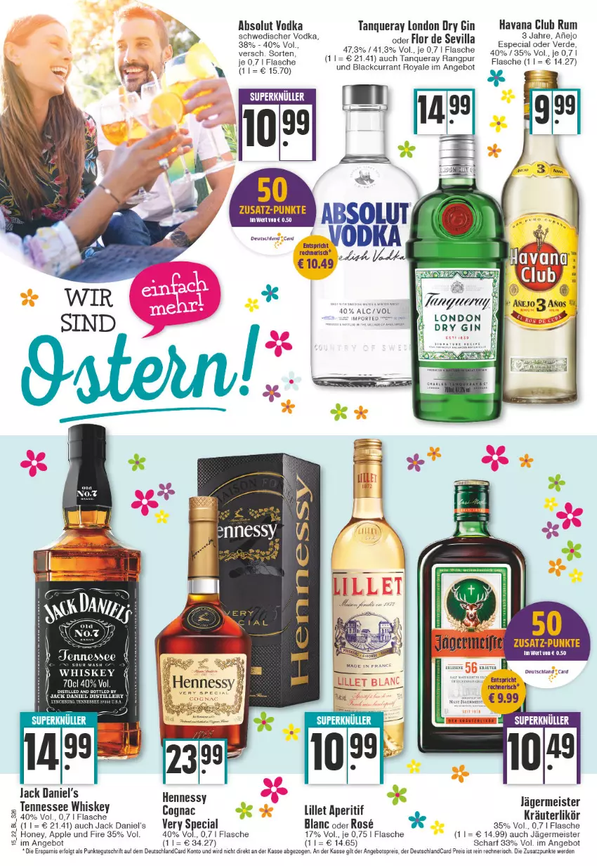 Aktueller Prospekt Edeka - Angebote der Woche - von 11.04 bis 16.04.2022 - strona 26 - produkty: Absolut Vodka, angebot, angebotspreis, aperitif, Apple, Cognac, Currant, deutschland card, deutschlandcard, dry gin, eis, erde, flasche, Germ, gin, Havana Club, jack daniel, jack daniel's, jägermeister, Kraut, kräuter, kräuterlikör, lack, LG, likör, lillet, london dry, london dry gin, Meister, reis, rum, Tanqueray, tee, tennessee whiskey, Ti, vodka, whiskey