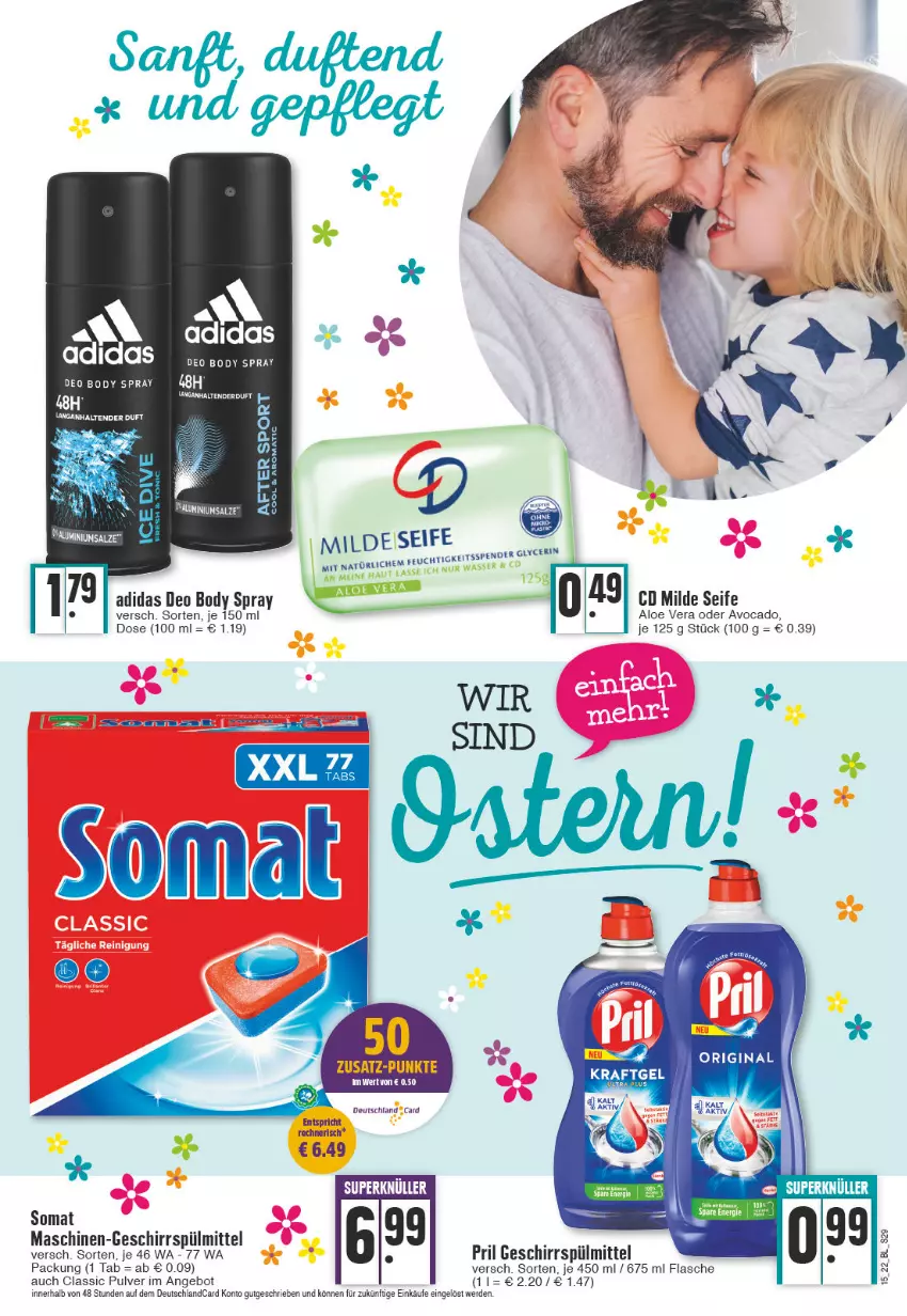 Aktueller Prospekt Edeka - Angebote der Woche - von 11.04 bis 16.04.2022 - strona 29 - produkty: Adidas, aloe vera, angebot, avocado, body, deo, deutschlandcard, eis, erde, flasche, geschirr, geschirrspülmittel, gin, kraft, pril, Seife, somat, spülmittel, tee, tender, Ti