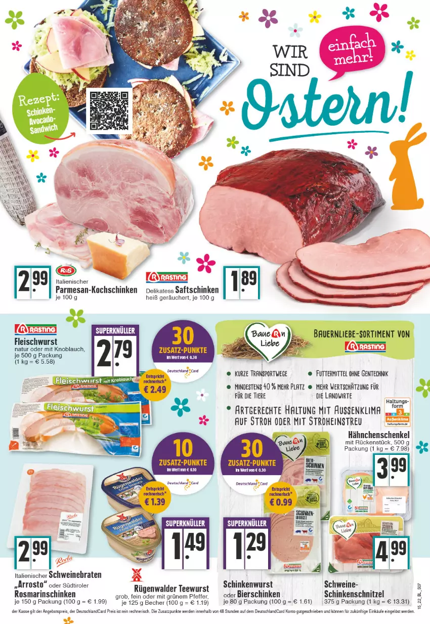 Aktueller Prospekt Edeka - Angebote der Woche - von 11.04 bis 16.04.2022 - strona 7 - produkty: angebot, angebotspreis, Becher, bier, bierschinken, braten, deutschlandcard, eis, ente, erde, fleisch, fleischwurst, hähnchenschenkel, henkel, knoblauch, kochschinken, mit knoblauch, natur, pfeffer, reis, rosmarin, rügenwalder, saft, saftschinken, schenkel, schinken, schinkenwurst, schwein, schweine, schweinebraten, Sport, tee, teewurst, Ti, Tiere, wein, weine, wurst